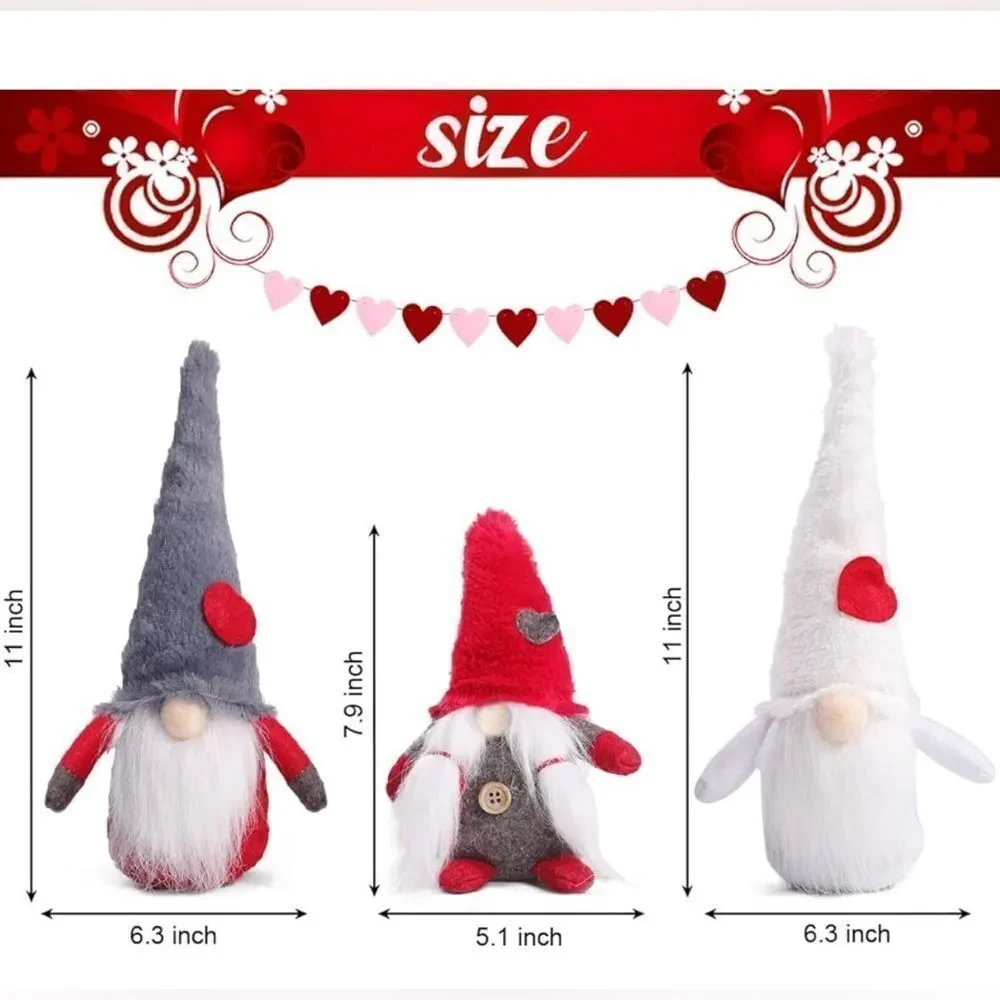 3 Christmas Gnomes Plush Dolls Christmas And Valentine’s Day Decoration NIB